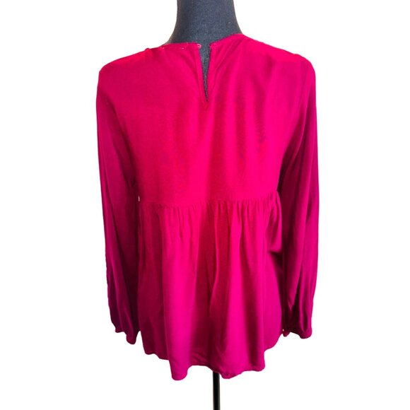 Jodiel Cottage Core Boho Chic Embroidered Wine Red Floral Embroidered Blouse M - Picture 3 of 12